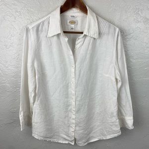 Talbots White Irish Linen Button down blouse size Large